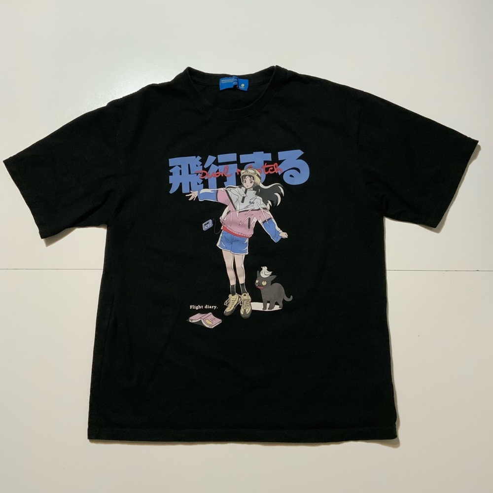 Daxuen Dual Match Anime Girl Manga Black Flight Diary S/S Crewneck T-Shirt